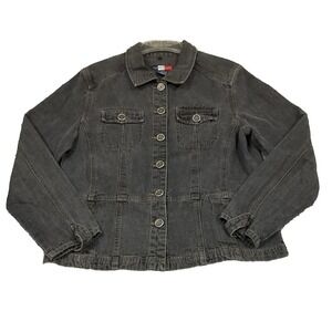 FRENCHCUFF Denim Blazer Jacket Cotton Big Button Front Pockets Cinched Sz L